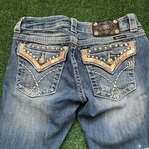 Miss Me Blue Boot Cut Jeans with Decorative Back